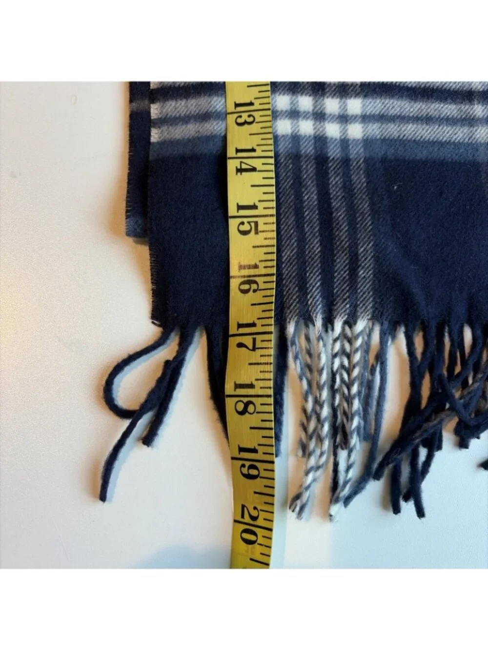 V. Fraas Cashmink Men's Classic Plaid Scarf Navy Super Soft Fringe Germany 80X12